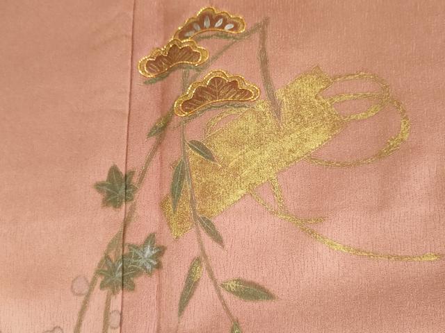 平和屋着物■訪問着　駒刺繍　草花松文　暈し染め　金彩　正絹　逸品　DABK6637ya