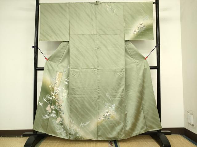 平和屋着物■訪問着　刺繍　飛鶴短冊花文　暈し染め　金銀糸　正絹　逸品　DABK6639ya