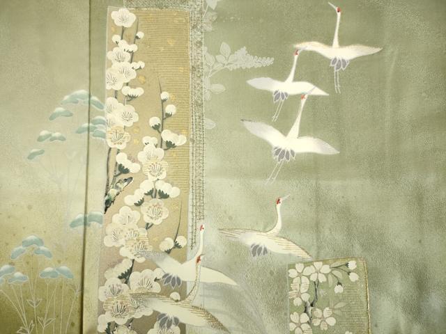 平和屋着物■訪問着　刺繍　飛鶴短冊花文　暈し染め　金銀糸　正絹　逸品　DABK6639ya