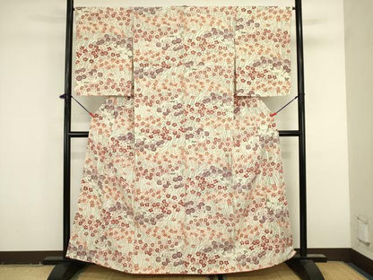 平和屋着物■上質な小紋　紬地　型染め　横段花文　正絹　逸品　未使用　DABK6641ya