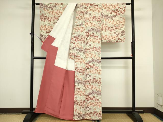 平和屋着物■上質な小紋　紬地　型染め　横段花文　正絹　逸品　未使用　DABK6641ya