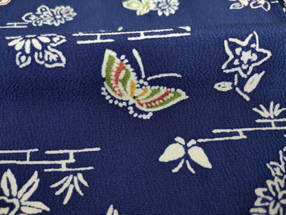 平和屋着物■上質な小紋　藍　型染め　舞蝶花文　正絹　逸品　DABK6645ya