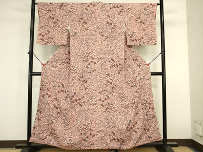 平和屋着物■上質な小紋　型染め　流水舞蝶花文　鬼しぼ縮緬　正絹　逸品　DABK6650ya