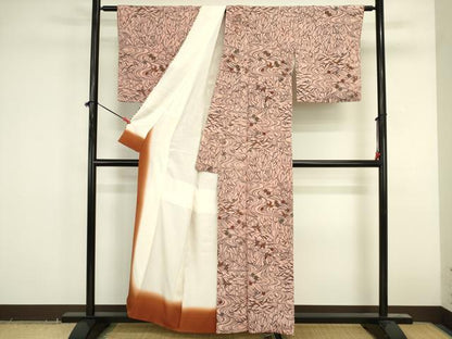 平和屋着物■上質な小紋　型染め　流水舞蝶花文　鬼しぼ縮緬　正絹　逸品　DABK6650ya