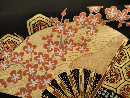 平和屋着物■豪華黒留袖　駒刺繍　扇面花車文　松竹梅　金彩　正絹　逸品　DABK6652ya