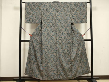 平和屋着物■上質な小紋　草花文　お召縮緬　正絹　逸品　DABK6680ya