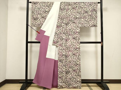 平和屋着物■上質な小紋　型染め　風景花鳥文　お召縮緬　正絹　逸品　DABK6692ya