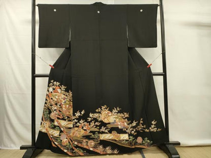 平和屋着物■豪華黒留袖　駒刺繍　地紙人物風景花文　花鼓　金彩　正絹　逸品　DABK6708ya