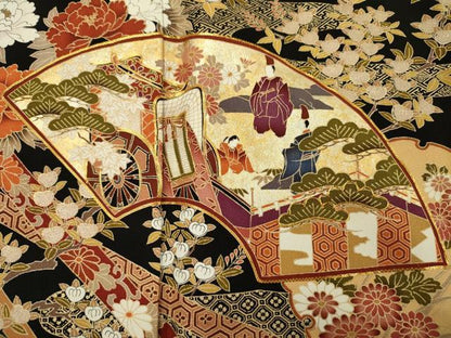 平和屋着物■豪華黒留袖　駒刺繍　地紙人物風景花文　花鼓　金彩　正絹　逸品　DABK6708ya