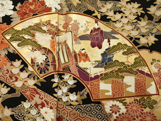 平和屋着物■豪華黒留袖　駒刺繍　地紙人物風景花文　花鼓　金彩　正絹　逸品　DABK6708ya