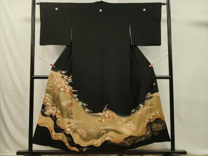 平和屋着物■十日町友禅作家　龍谷　黒留袖　地紙花松文　枝梅　暈し染め　金銀彩　正絹　逸品　DABK6709ya