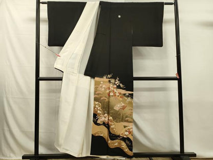 平和屋着物■十日町友禅作家　龍谷　黒留袖　地紙花松文　枝梅　暈し染め　金銀彩　正絹　逸品　DABK6709ya