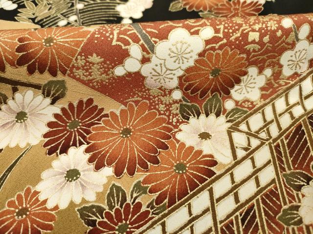 平和屋着物■豪華黒留袖　地紙御所車飛鶴花松文　金彩　正絹　逸品　DABK6710ya