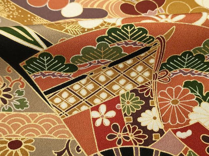 平和屋着物■豪華黒留袖　駒刺繍　扇面御所車花熨斗文　松竹梅　金彩　正絹　逸品　DABK6712ya