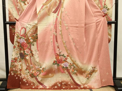 平和屋着物■豪華振袖　鬘帯花文　暈し染め　金彩　正絹　逸品　DABK6713ya