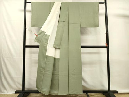 平和屋着物■上質な色無地　山葵色　正絹　逸品　DABK6720ya