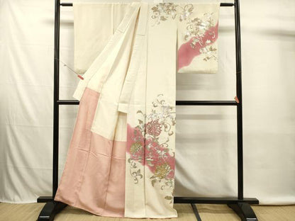 平和屋着物■訪問着　刺繍　更紗花唐草文　暈し染め　金銀彩　正絹　逸品　DABK6724ya