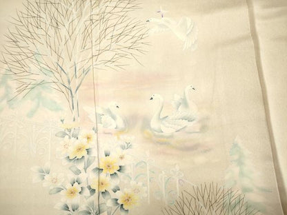 平和屋着物■訪問着　水鳥花文　暈し染め　やまと誂製　正絹　逸品　DABK6730ya