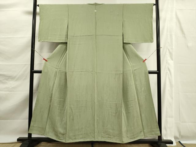 平和屋着物■上質な色無地　笹竹地紋　若葉色　正絹　逸品　DABK6754ya