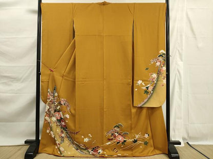 平和屋着物■振袖　駒刺繍　御所車花文　金彩　DABK6758ya