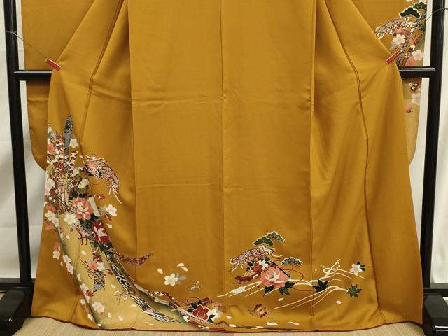 平和屋着物■振袖　駒刺繍　御所車花文　金彩　DABK6758ya