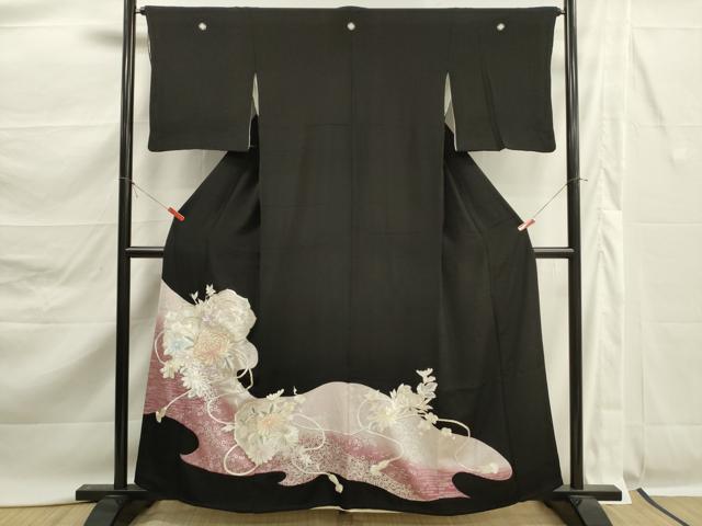 平和屋着物■豪華黒留袖　刺繍　草花文　乱菊　金銀糸　正絹　逸品　DABK6773ya