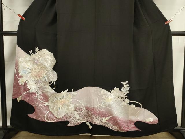 平和屋着物■豪華黒留袖　刺繍　草花文　乱菊　金銀糸　正絹　逸品　DABK6773ya