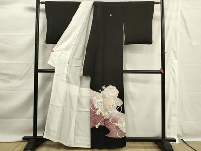 平和屋着物■豪華黒留袖　刺繍　草花文　乱菊　金銀糸　正絹　逸品　DABK6773ya