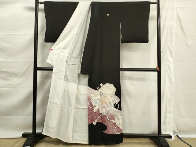 平和屋着物■豪華黒留袖　刺繍　草花文　乱菊　金銀糸　正絹　逸品　DABK6773ya