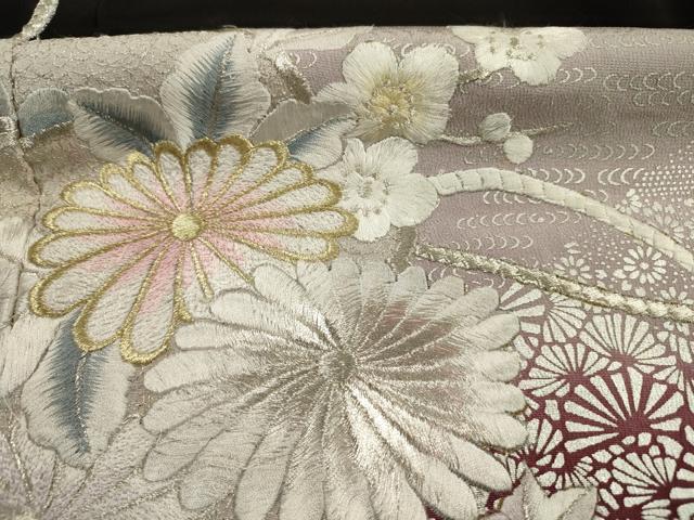 平和屋着物■豪華黒留袖　刺繍　草花文　乱菊　金銀糸　正絹　逸品　DABK6773ya