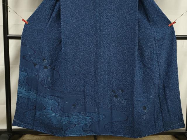 平和屋着物■訪問着　藍　型染め　流水風景文　童子　正絹　逸品　未使用　DABK6785ya