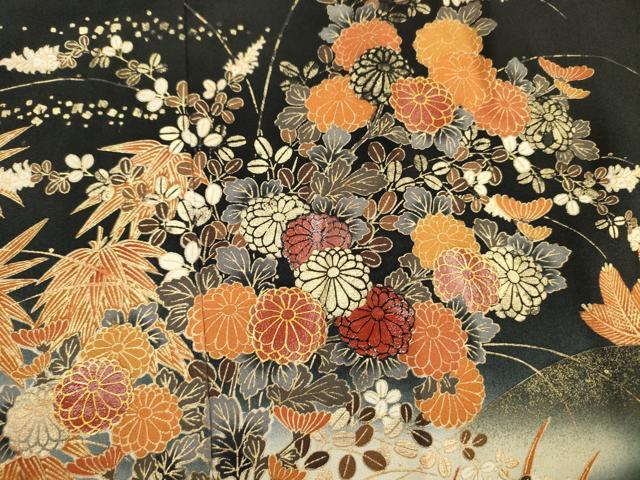 平和屋着物■豪華黒留袖　渡橋風景草花文　暈し染め　金彩　正絹　逸品　DABK6789ya