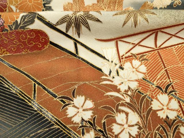 平和屋着物■豪華黒留袖　渡橋風景草花文　暈し染め　金彩　正絹　逸品　DABK6789ya
