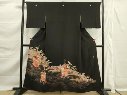 平和屋着物■豪華黒留袖　作家物　山車　風景松文　金彩　正絹　逸品　DABK6800ya