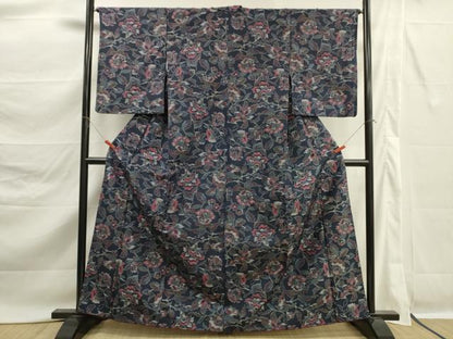 平和屋着物■上質な紬　更紗花文　正絹　逸品　DABK6801ya