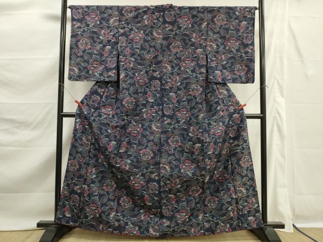 平和屋着物■上質な紬　更紗花文　正絹　逸品　DABK6801ya