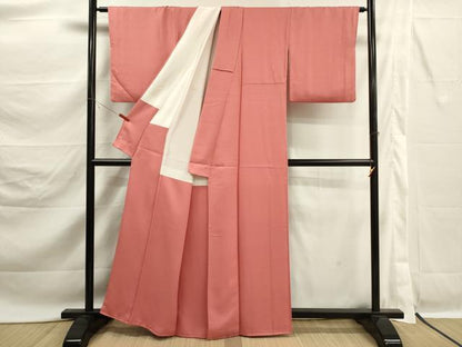 平和屋着物■上質な色無地　霞地紋　甚三紅色　正絹　逸品　DABK6818ya