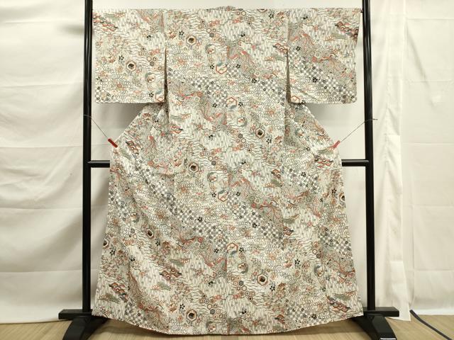 平和屋着物■上質な小紋　吉祥鳳凰花松文　金彩　正絹　逸品　DABK6822ya