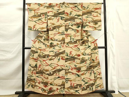 平和屋着物■上質な小紋　型染　風景文　正絹　逸品　DABK6823ya