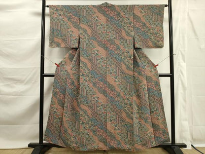 平和屋着物■上質な小紋　道長花文　鬼しぼ縮緬　正絹　逸品　DABK6828ya