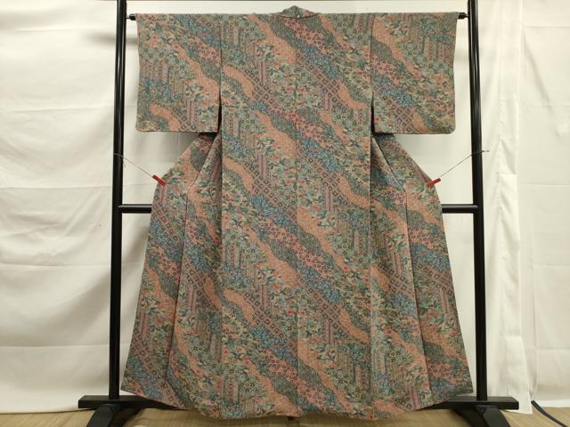 平和屋着物■上質な小紋　道長花文　鬼しぼ縮緬　正絹　逸品　DABK6828ya