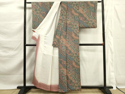 平和屋着物■上質な小紋　道長花文　鬼しぼ縮緬　正絹　逸品　DABK6828ya
