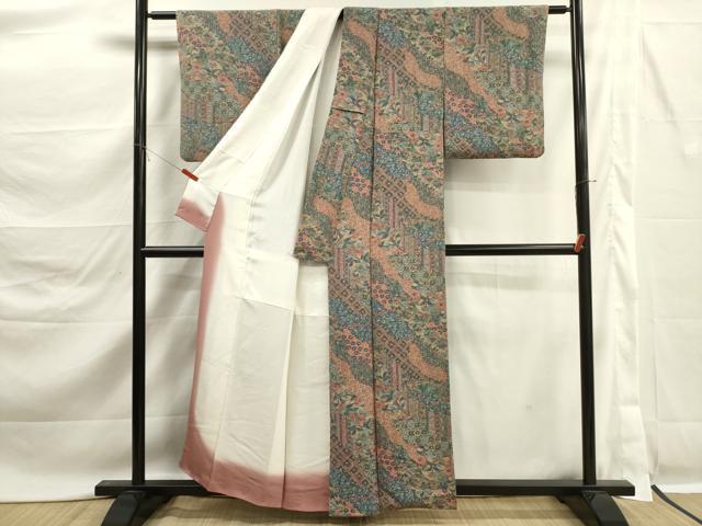 平和屋着物■上質な小紋　道長花文　鬼しぼ縮緬　正絹　逸品　DABK6828ya