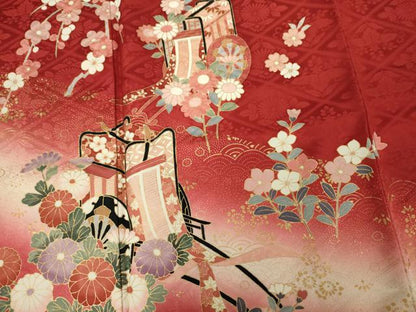 平和屋着物■豪華振袖　御所車花文　暈し染め　金彩　正絹　逸品　DABK6833ya