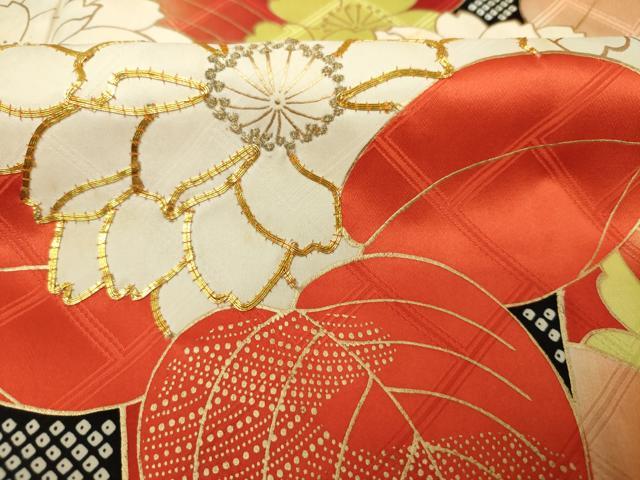 平和屋着物■豪華振袖　駒刺繍　草花文　竹　金彩　正絹　逸品　DABK6839ya