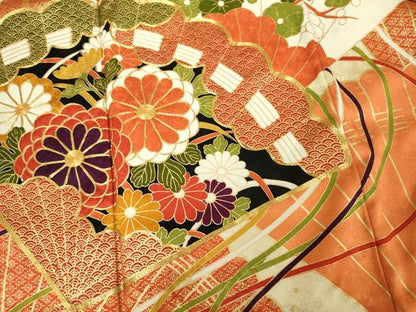 平和屋着物■豪華振袖　駒刺繍　檜扇花松文　金彩　正絹　逸品　DABK6840ya