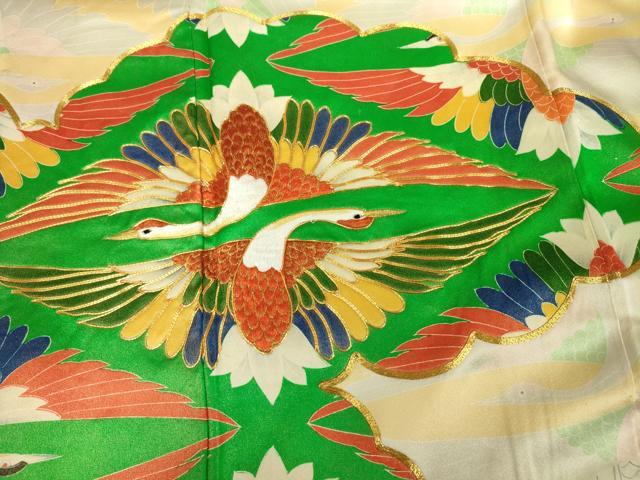 平和屋着物■豪華振袖　駒刺繍　双鶴菱文　金糸　正絹　逸品　DABK6841ya