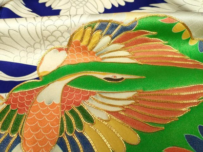 平和屋着物■豪華振袖　駒刺繍　双鶴菱文　金糸　正絹　逸品　DABK6841ya
