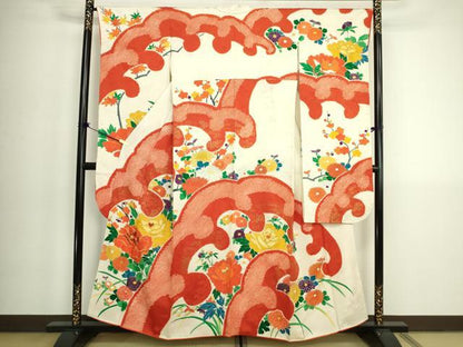 平和屋着物■豪華振袖　駒刺繍　絞り　立波草花文　金彩　正絹　逸品　DABK6846ya