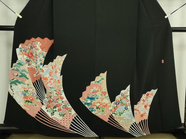 平和屋着物■豪華黒留袖　友禅　作家物　扇面花松文　正絹　逸品　DABK6850ya